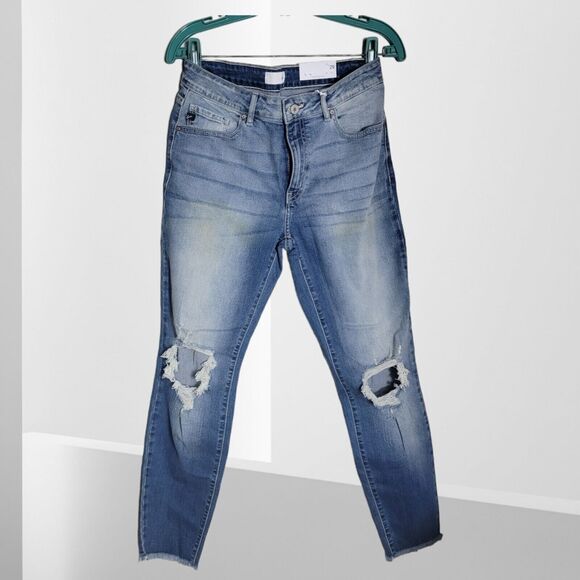 KANCAN High Rise Super Skinny Jeans Size 11/29 Button Fly Distressed‎ Raw Hem - Picture 1 of 9